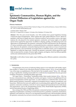 Epistemic Communities, Human Rights, and the Global Diffusion of Legislation Against the Organ Trade