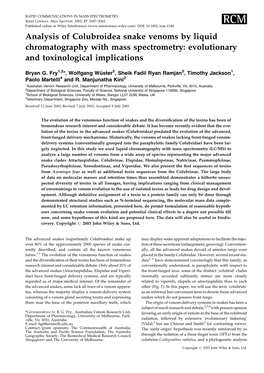 Analysis of Colubroidea Snake Venoms by Liquid Chromatography with Mass Spectrometry: Evolutionary and Toxinological Implications