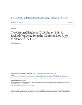 The Criminal Evidence (N.I) Order 1988: a Radical Departure from the Common Law Right to Silence in the U.K.?, 16 B.C