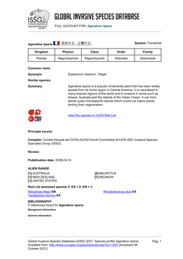 Ageratina Riparia Global Invasive Species Database (GISD)