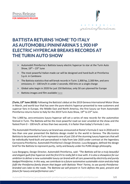 Battista Returns 'Home' to Italy As Automobili