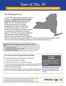 Town of Otto, NY COMMUNITIES TAKING ACTION to PREPARE for ELECTRIC VEHICLES