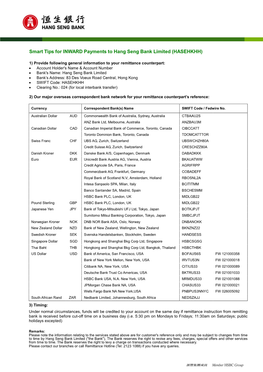 Smart Tips for INWARD Payments to Hang Seng Bank Limited (HASEHKHH)