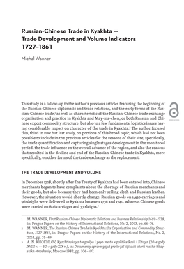 Russian-Chinese Trade in Kyakhta — Trade Development and Volume Indicators 1727–1861