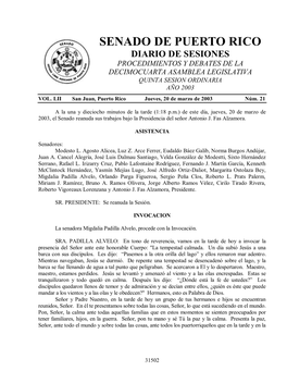 Senado De Puerto Rico Diario De Sesiones Procedimientos Y Debates De La Decimocuarta Asamblea Legislativa Quinta Sesion Ordinaria Año 2003 Vol