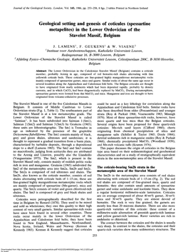 Geological Setting and Genesis of Coticules (Spessartine Metapelites) in the Lower Ordovician of the Stavelot Massif, Belgium