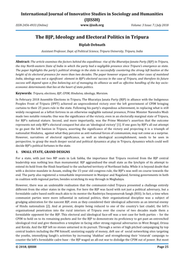 The BJP, Ideology and Electoral Politics in Tripura Biplab Debnath Assistant Professor, Dept