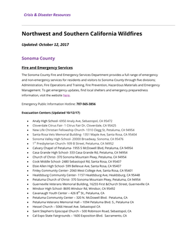Northern & Southern California Widfires Crisis & Disaster Resources