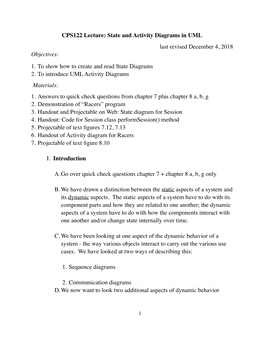 State and Activity Diagrams in UML Last Revised December 4, 2018 Objectives: 1