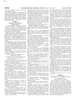 CONGRESSIONAL RECORD—SENATE, Vol. 153, Pt. 14 July 19, 2007 He Was a Soldier’S Soldier to the End Mayfield Was a Magistrate for Many Years