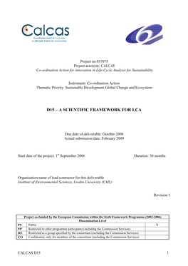 D15 – a Scientific Framework for Lca