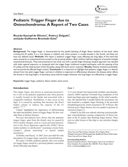 Pediatric Trigger Finger Due to Osteochondroma