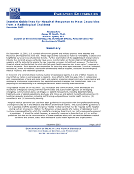 Interim Guidelines for Hospital Response to Mass Casualties from a Radiological Incident December 2003