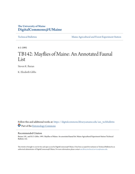 TB142: Mayflies of Maine: an Annotated Faunal List