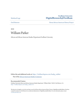 William Parker African and African American Studies Department Fordham University