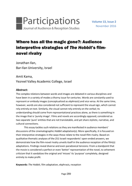 Where Has All the Magic Gone?: Audience Interpretive Strategies of the Hobbit’S Film- Novel Rivalry