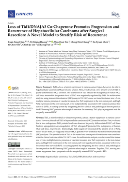 Loss of Tid1/DNAJA3 Co-Chaperone Promotes Progression And