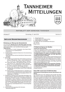 Amtsblatt Der Gemeinde Tannheim