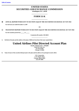 United Airlines Pilot Directed Account Plan Benefits Administration – WHQHR United Air Lines, Inc