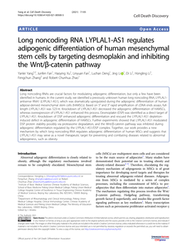 Long Noncoding RNA LYPLAL1-AS1 Regulates Adipogenic Differentiation