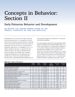Concepts in Behavior: Section II Early Psittacine Behavior and Development