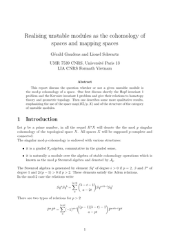 Realising Unstable Modules As the Cohomology of Spaces and Mapping Spaces