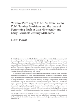 'Musical Pitch Ought to Be One from Pole to Pole': Touring Musicians and the Issue of Performing Pitch in Late Nineteenth