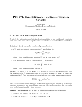 Expectation and Functions of Random Variables
