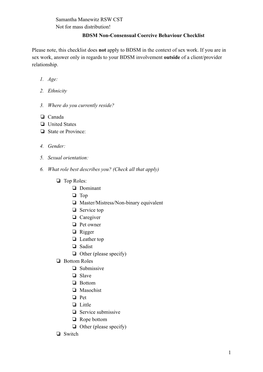 BDSM Coercive Control Checklist