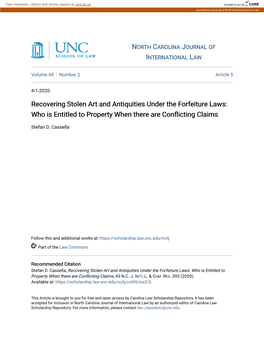 Recovering Stolen Art and Antiquities Under the Forfeiture Laws: Who Is Entitled to Property When There Are Conflicting Claims