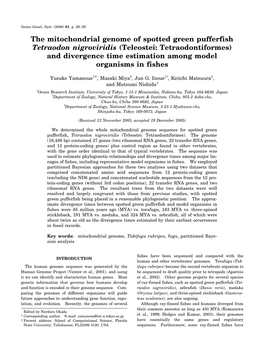 The Mitochondrial Genome of Spotted Green Pufferfish Tetraodon Nigroviridis