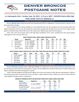 Denver Broncos POSTGAME Notes