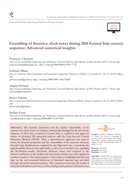 Crumbling of Amatrice Clock Tower During 2016 Central Italy Seismic Sequence: Advanced Numerical Insights