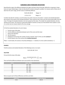 Calculating Variance and Standard Deviation