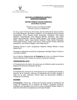 Acta De La Comisión De Justicia Y Derechos Humanos