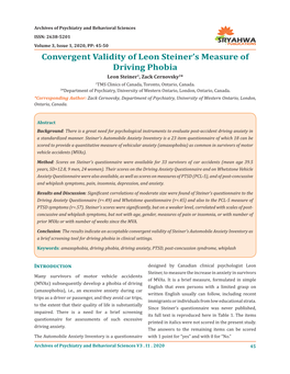 Convergent Validity of Leon Steiner's Measure of Driving Phobia