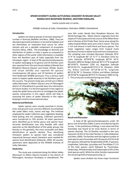 Spider Diversity Along Altitudinal Gradient in Milam Valley Nanda Devi Biosphere Reserve, Western Himalaya