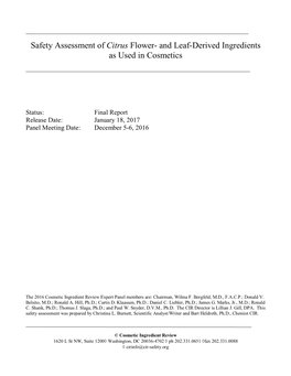 Safety Assessment of Citrus Flower- and Leaf-Derived Ingredients As Used in Cosmetics