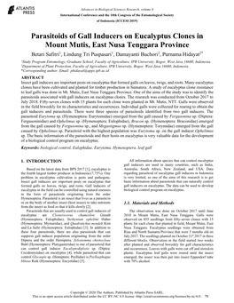 Parasitoids of Gall Inducers on Eucalyptus Clones in Mount Mutis