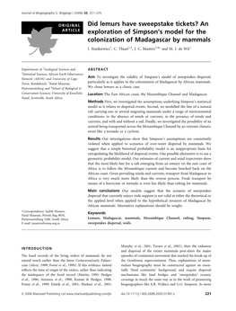 Did Lemurs Have Sweepstake Tickets? an Exploration of Simpson's Model for the Colonization of Madagascar by Mammals