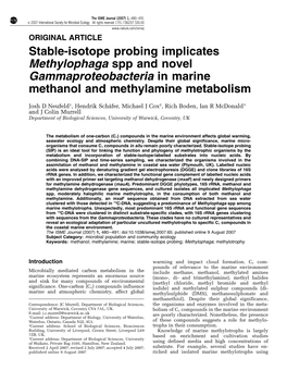 Stable-Isotope Probing Implicates Methylophaga Spp and Novel Gammaproteobacteria in Marine Methanol and Methylamine Metabolism