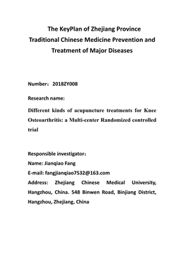 The Keyplan of Zhejiang Province Traditional Chinese Medicine Prevention and Treatment of Major Diseases