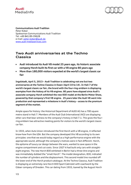 Two Audi Anniversaries at the Techno Classica