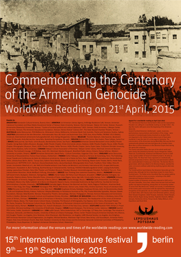 Commemorating the Centenary of the Armenian Genocide Worldwide Reading on 21St April, 2015