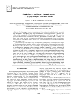 Shocked Rocks and Impact Glasses from the El’Gygytgyn Impact Structure, Russia