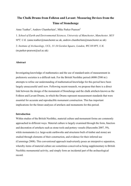 The Chalk Drums from Folkton and Lavant: Measuring Devices from the Time of Stonehenge