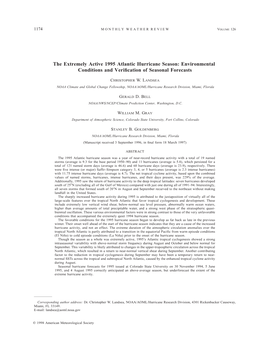 The Extremely Active 1995 Atlantic Hurricane Season: Environmental Conditions and Veri®Cation of Seasonal Forecasts