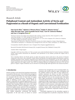 Polyphenol Content and Antioxidant Activity of Stevia and Peppermint As a Result of Organic and Conventional Fertilization