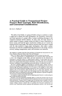 A Practical Guide to Transactional Project Finance: Basic Concepts, Risk Identification, and Contractual Considerations