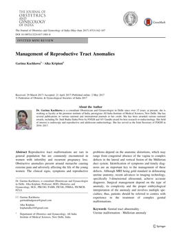Management of Reproductive Tract Anomalies